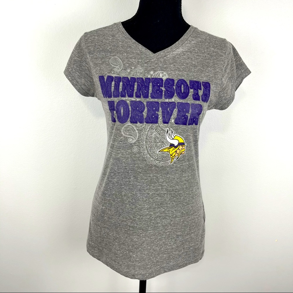 NFL Minnesota Vikings Grey Cotton V-neck T-shirt
